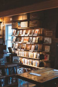 book display in dim room