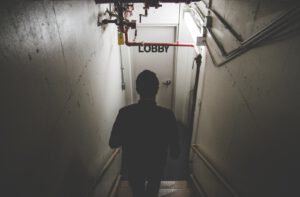 man walking on stairs